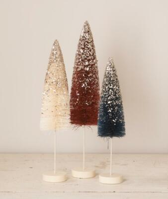 Red White Blue Silver Glitter Firework USA Americana Bottle Brush Trees Set of 3