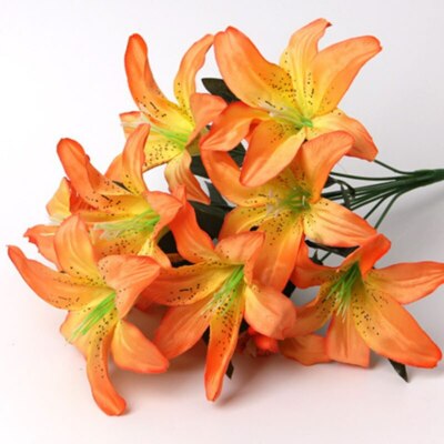 Rainbow Rayon Large Bunch Lily Bouquet Faux Bridal Hand Flower Decoration