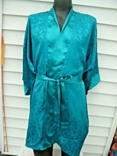 LADIES LOUNGE/SLEEPWEAR-Victoria Secr Silky *Kimono*-Short Sleeve  **TEAL** Sz:L