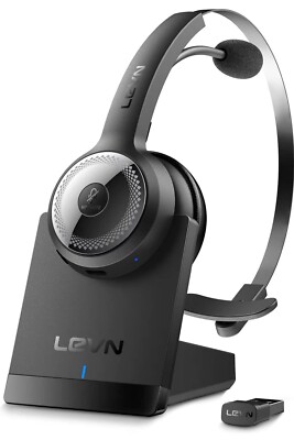 LEVN Bluetooth 5.0 Headset, Wireless Headset with Microphone AI Noise Cancelling