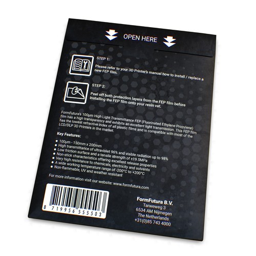 FormFutura FEP Film (100μm) - 150mm x 200mm, compatible with most 3D Printers - 第 3/3 張圖片