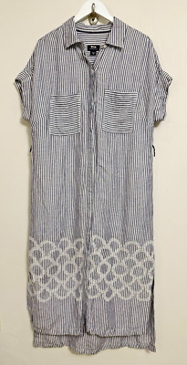 Anthropologie Maeve Embroidered Shirt Dress Midi Linen Blend M Medium ~ No Belt