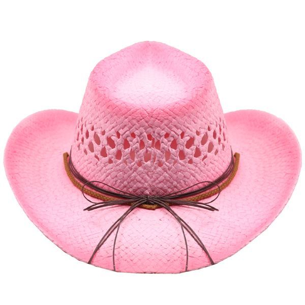 Adult Pink Straw COWBOY HAT w/ Turquoise Blue Beads  display picture 3