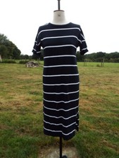 Black & White Stripe Stretch Cotton Jersey Midi T Shirt Dress Lounger NEXT UK 8