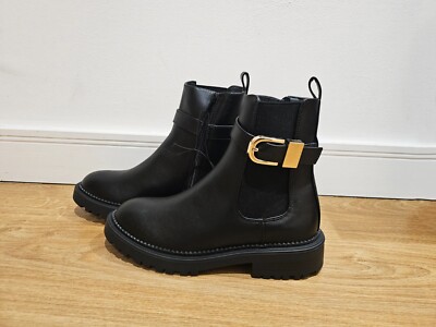 Gold New Look Black Heeled Boots NEW LOOK Black Leather-Look Gold
