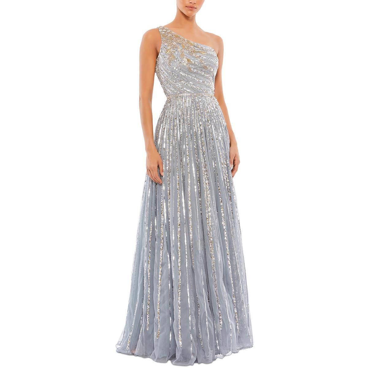 Женское серое прозрачное вечернее платье Mac Duggal с открытыми плечами 0 BHFO 5219
