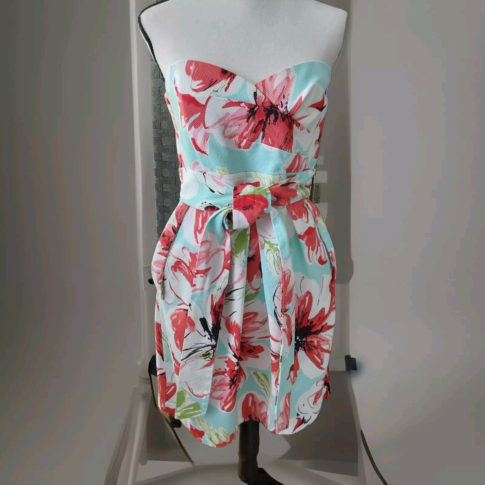 Strapless Sundress, Cotton PIQUE Fabric W/ Tie Front, Beautiful Colors Sz 11 Jr.-image