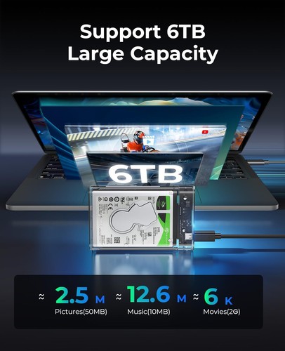 Boîtier de Disque Dur 25" Type C USB 3.1 Gen 2 6 Gbps pour Disque Dur et SSD ... - Photo 4/8