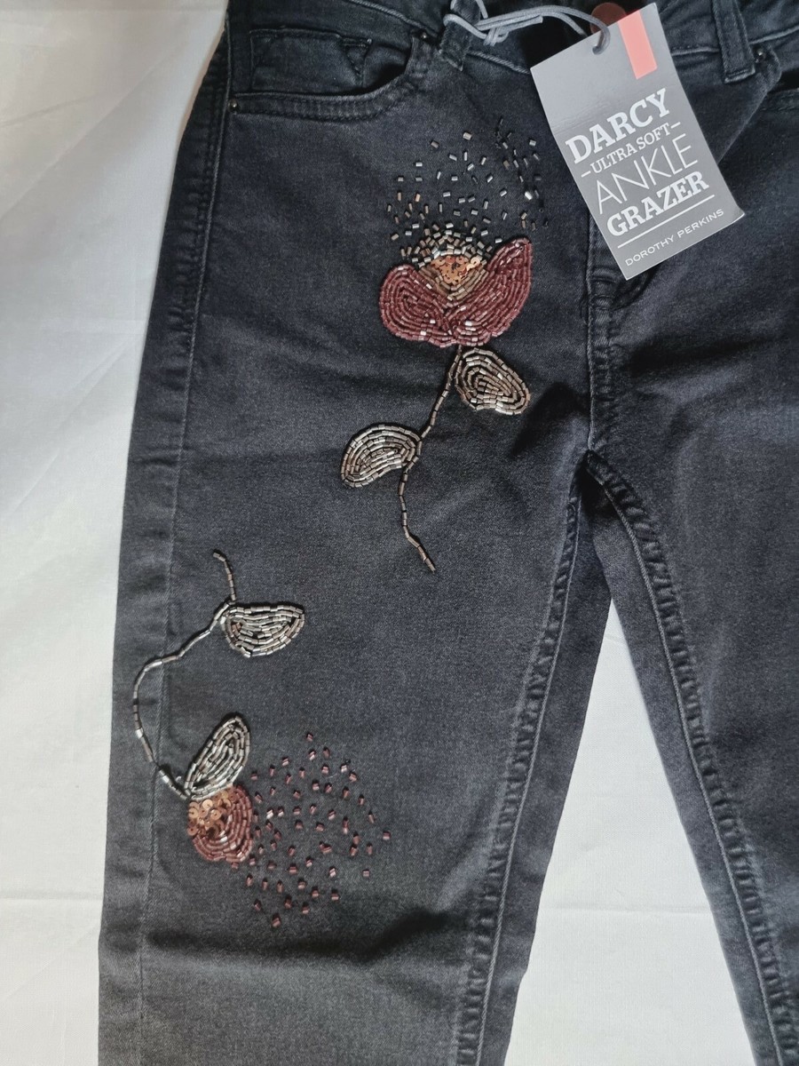 Dorothy Perkins Women's Girls Black Floral Beaded Darcy Skinny