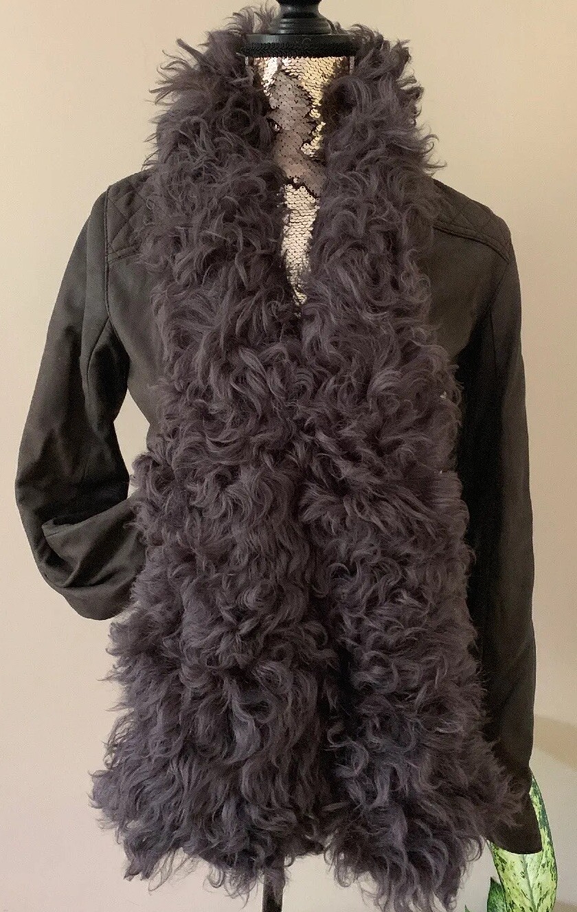WOMENS BROWN LAUREL LEATHER UGG JACKET WITH TIGRADO SHEARLING COLLAR SIZE S