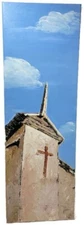 Handmade Oil Painting Art Old Christian Church Cross Sky Upcycled Canvas 12 x 36
