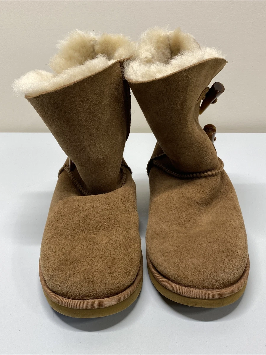 Cozie Steps Tan Genuine Sheepskin Toggle Short Boots Women Size 8 Warm Soft