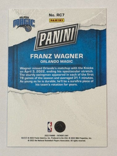 2022 Panini Father's Day Rookies Red #RC7 Franz Wagner Orlando Magic /99 - Picture 2 of 2