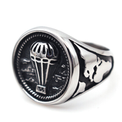 Vintage Fire Balloon Traveler Map Ring Stainless Steel Men's Biker Signet Ring