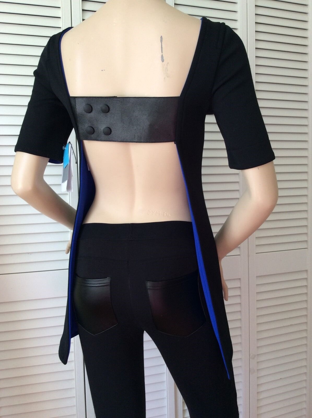 NEW ATTO Sexy Black & Blue Leather Accented Open Back Dress (Size 38/6) - $1,395