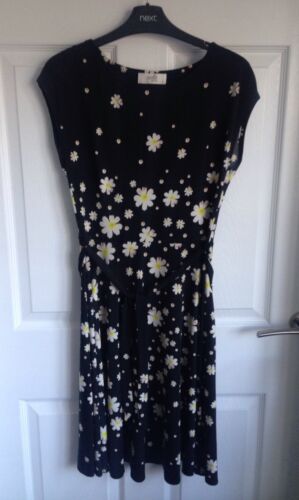Ladies Wallis Daisy Print Black Dress With Tie - Size 8 Petite - Picture 1 of 5