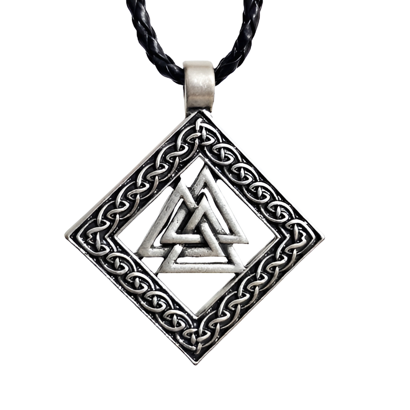 Valknut Necklace Pendant Rune Ingwaz Celtic Knot Work Norse Viking Faux Leather