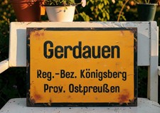 Gerdauen Ostpreu&szlig;en Preu&szlig;en Ortsschild Vintage Retro Schild Alu Druck