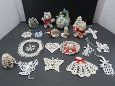 VTG Handmade Crochet Christmas Ornaments Starched Assorted Shapes D3450