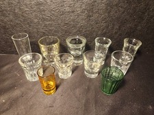 VINTAGE LOT OF 11 Shot Glasses - 9 Clear 1 Yellow 1 Green All Glass Various Size