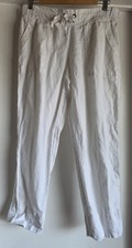 Athleta Linen Pants Size 8 White Solid Casual Straight Trousers Coastal Slacks