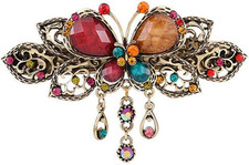 Women Lady Retro Flowers Hair Claw Clip Vintage Alloy Rhinestone Barrette Butter
