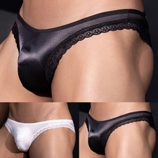 Mens Elastic Pouch Underwear Sheer See Through Oil Glossy Low Waist Briefs