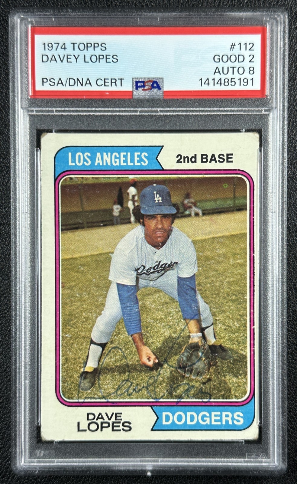 DAVE LOPES PSA 2 1974 TOPPS #112 DNA 8 AUTOGRAPH AUTO DODGERS 5191 view 1