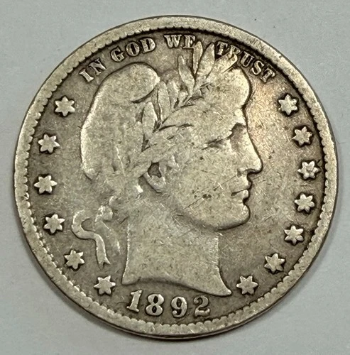 1892-P 25C Barber Silver Quarter - Nice Coin - First Year Barber Quarter