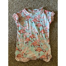 RuffleButts Girls Flamingo Print Rash Guard Swim Shirt Mint Pink Size 5