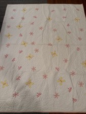 Pottery Barn Butterfly Flower Appliqu Toddler Quilt Yellow White 86x70