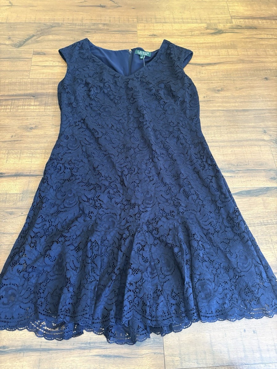 Lauren Ralph Lauren Women's Sz 12 Lace Cocktail Evening Dress Navy Blue NWT Lauren Ralph Lauren Women's Sz 12 Lace Cocktail Evening Dress Navy Blue NWT