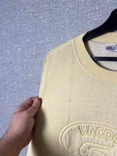 Rare Vintage 90s Lacoste Chemise 3D Big Logo Yellow Sweatshirt Men's Size M-L - Picture 5 of 14