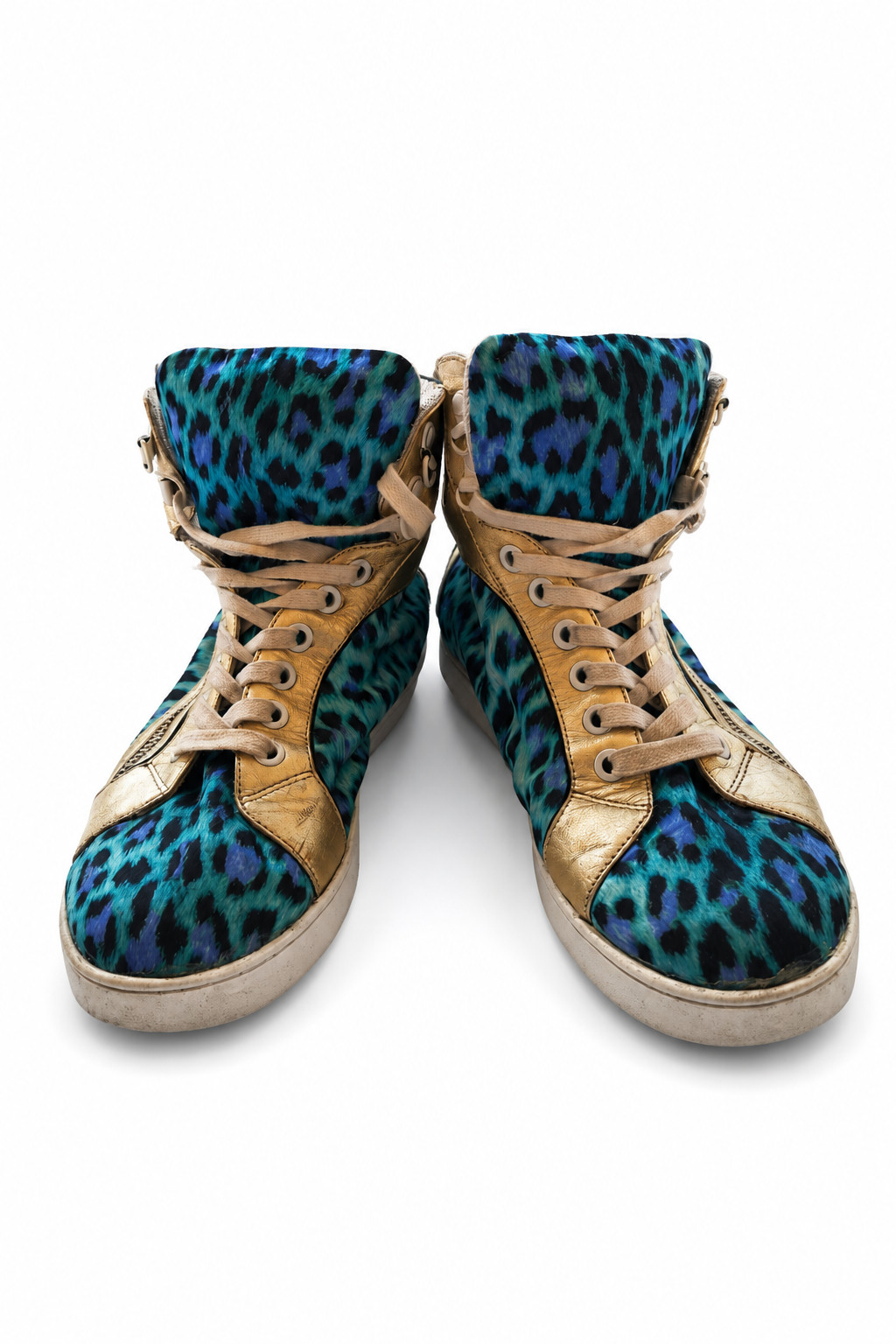 Just Cavalli High Top Sneakers Women EU 39 Animal Print Blue Gold Y2K Luxury