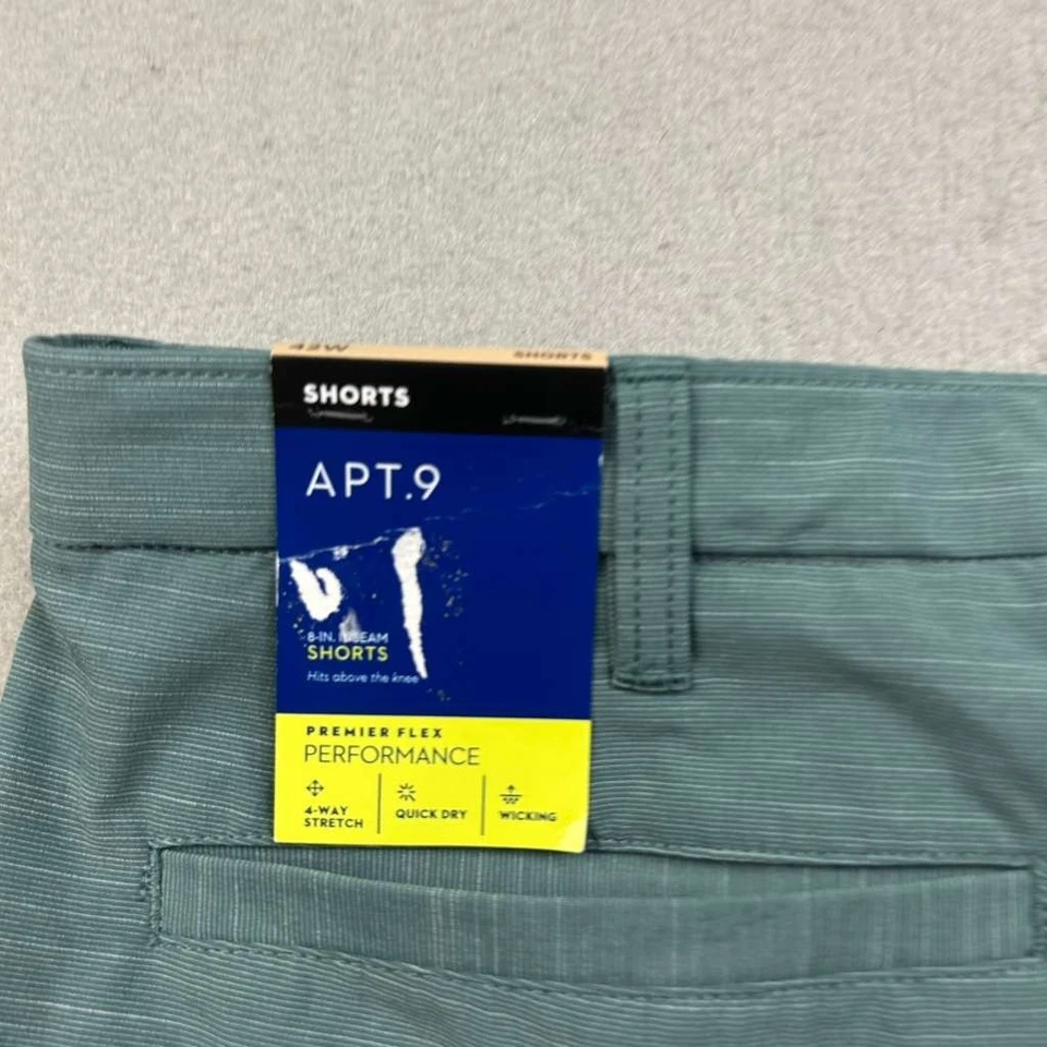 APT 9 短裤男式 42 绿色平前 Premier Flex Performance Chino 全新带标签 — 第 4/4 张图片