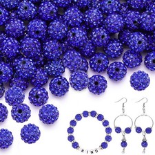 100pcs 10mm Dark Blue Shamballa Beads Rhinestone Round Jewelry Making 10mm
