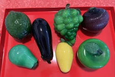 Elegant 7 pc Lot Murano Style Glass Fruits & Vegetables Just Needs A Basket