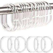 Resze 48 PCS Shower Curtain Rings,Plastic Clear Shower Curtain Hooks,C-Shaped