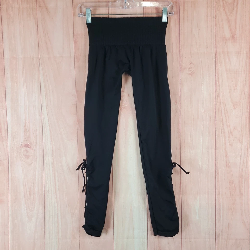 Free People Movement Leggings Womens M/L Black Nylon Stretch Ankle Lace Up Yoga - Image 2 of 4