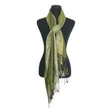 Pashmina Olive Green Paisley Fringe Shawl Wrap Scarf 23x72 Boho 100 Pashmina