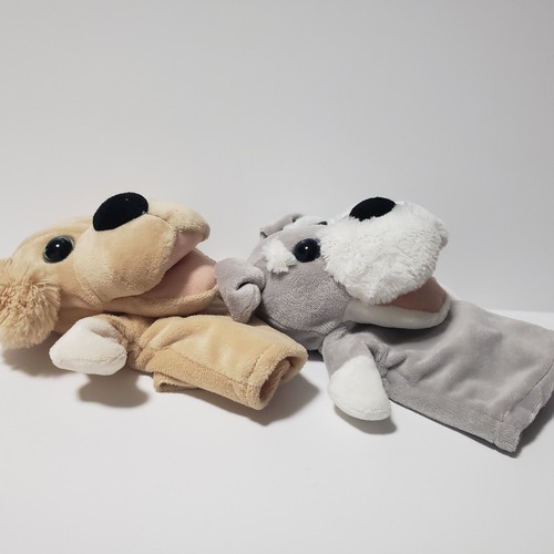 Kellytoy Plush Dog Hand Puppets Gray Schnauzer and Brown Golden - Picture 6 of 9
