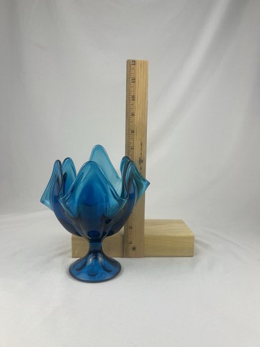 VTG Viking Epic Bluenique Handkerchief 6 Petal Glass Pedestal Vase Compote EUC - Picture 6 of 6