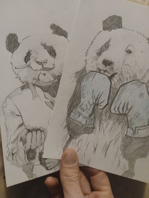 TWO Drawings! 'Fight Club Panda'