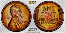 1957-D 1C RD Lincoln Cent Toned Monster Toner MS65BN PCGS Type Us Coin