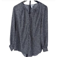 NWT Nine West Button Front Tunic Women 0X Black White Balloon Sleeve Polka Dot