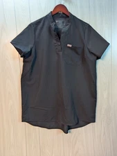 FIGS Womens Scrub Top Black Sz Medium Zip Neck Modest Medical Dental Vet