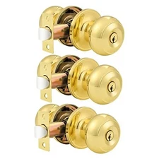  Entrance Door Knobs Door Lock Keyed Alike Lockset Same Key 3 Polished Brass