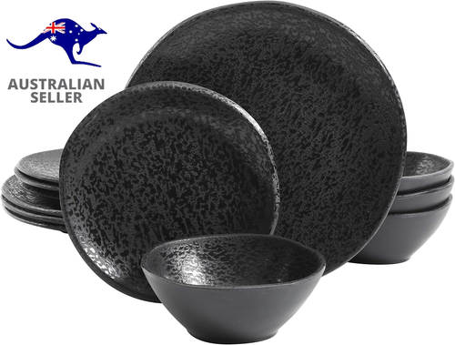 Yoko round Melamine Plastic Dinnerware Set, Service for Four (12Pcs), Matte Blac - Picture 11 of 12