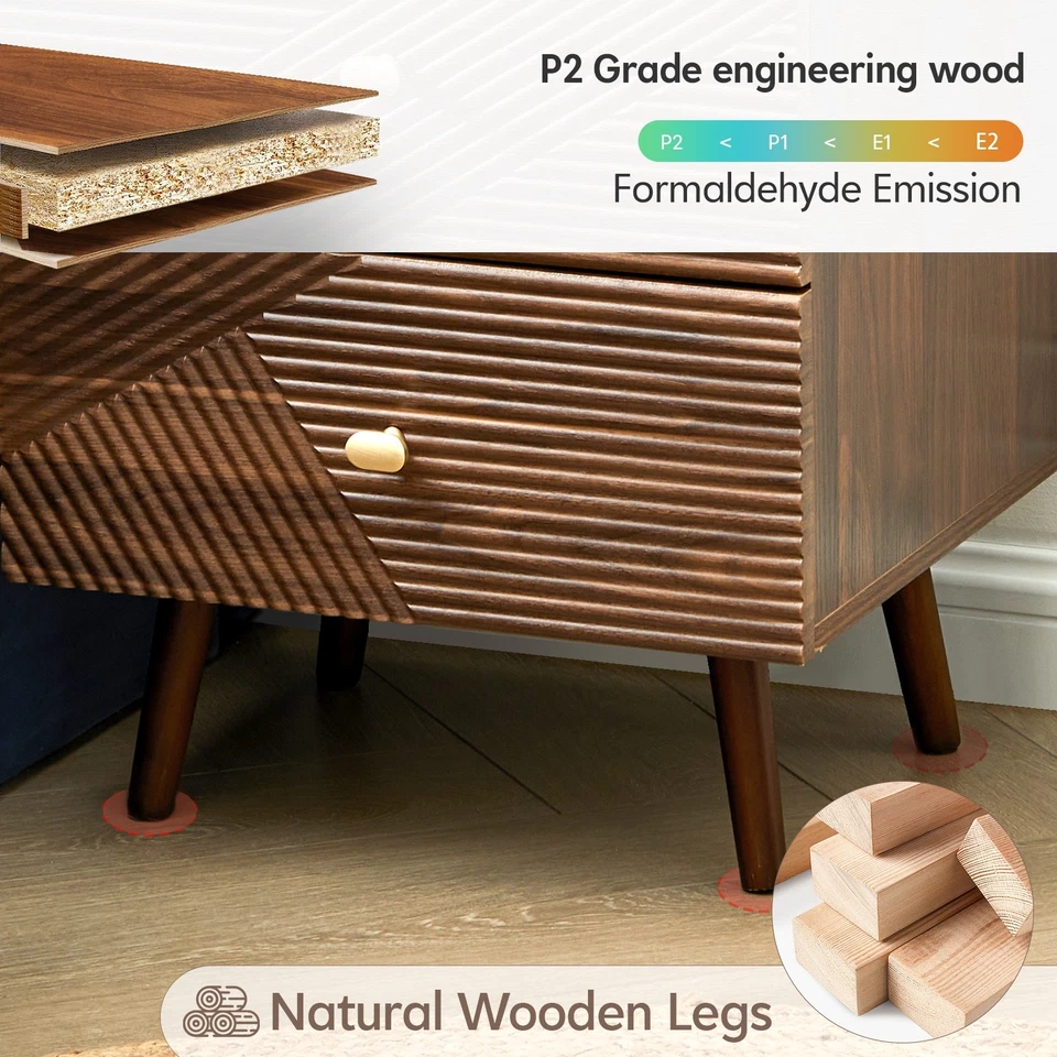 Mesita de noche marrón con cajón de almacenamiento grado P2 madera de ingeniería Foto 2 de 4