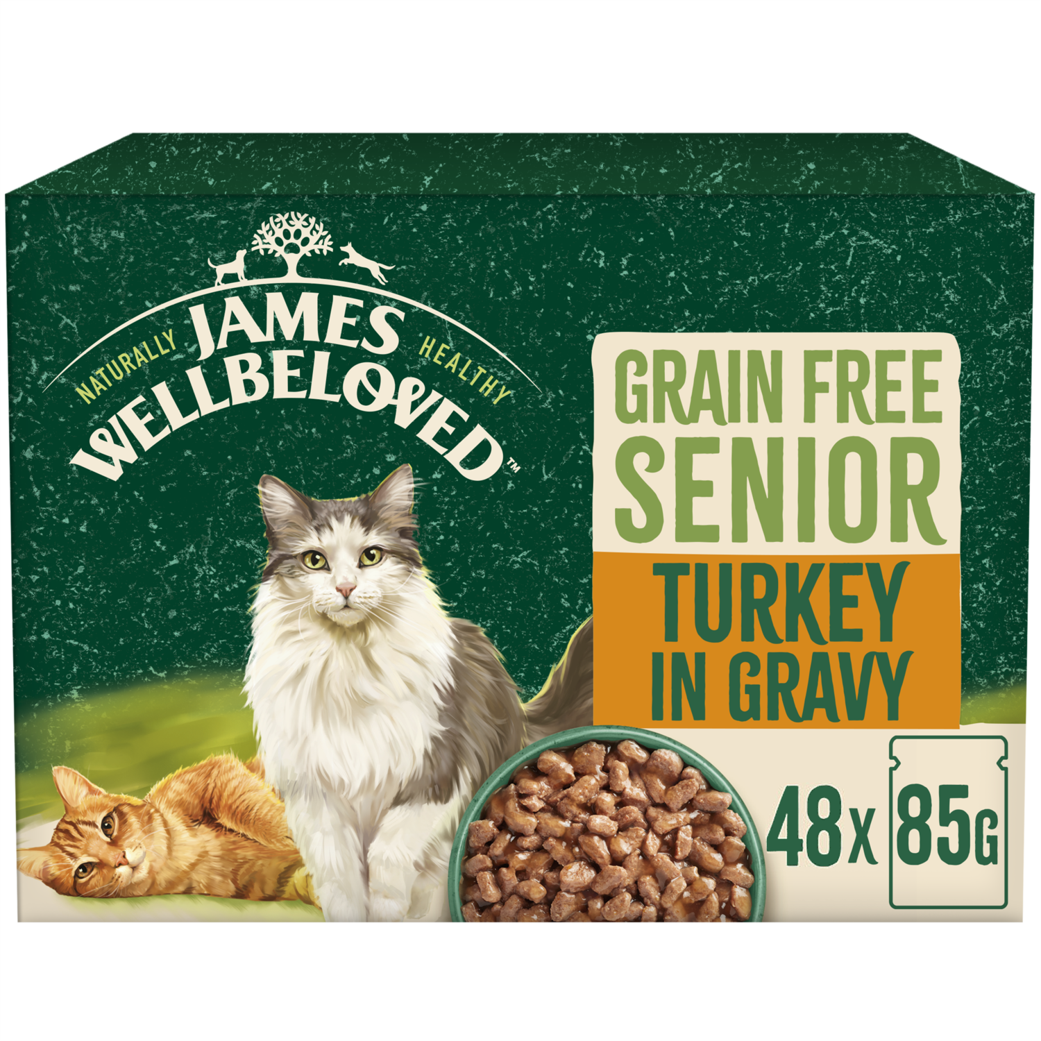 48 x 85g James Wellbeloved Grain Free Senior Cat Food Pouches Turkey in Gravy